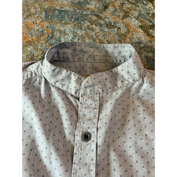 Scully Men’s Gray Microprint Band Collar Shirt, S - Picture 3 of 5